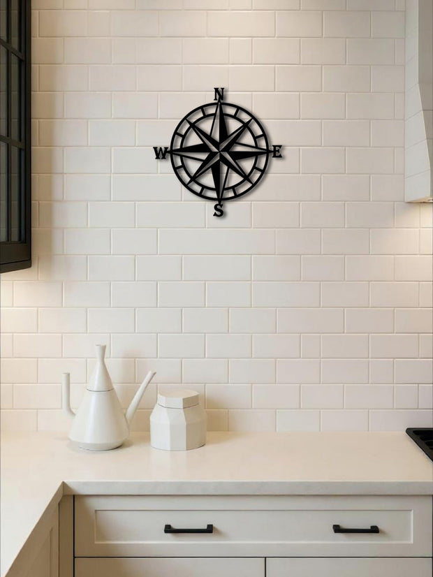 Nautical Compass Metal Wall Art - Ocean Theme Decor Sailor Gift Idea